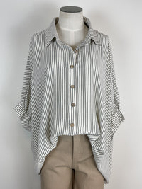 Sadie Oversized Striped Button Up in Off White