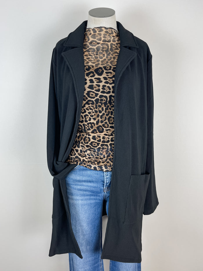 Rebecca Ribbed Long Blazer in Black