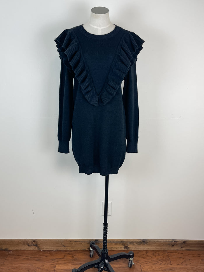 Paige Ruffle Front Sweater Dress in Black