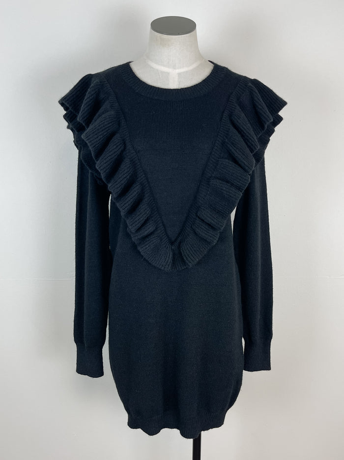 Paige Ruffle Front Sweater Dress in Black