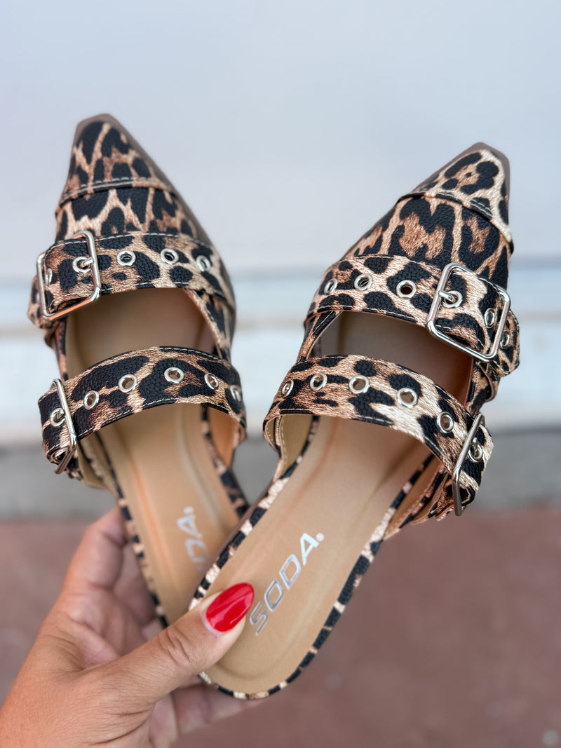 Soda Pointed Toe Flat in Leopard