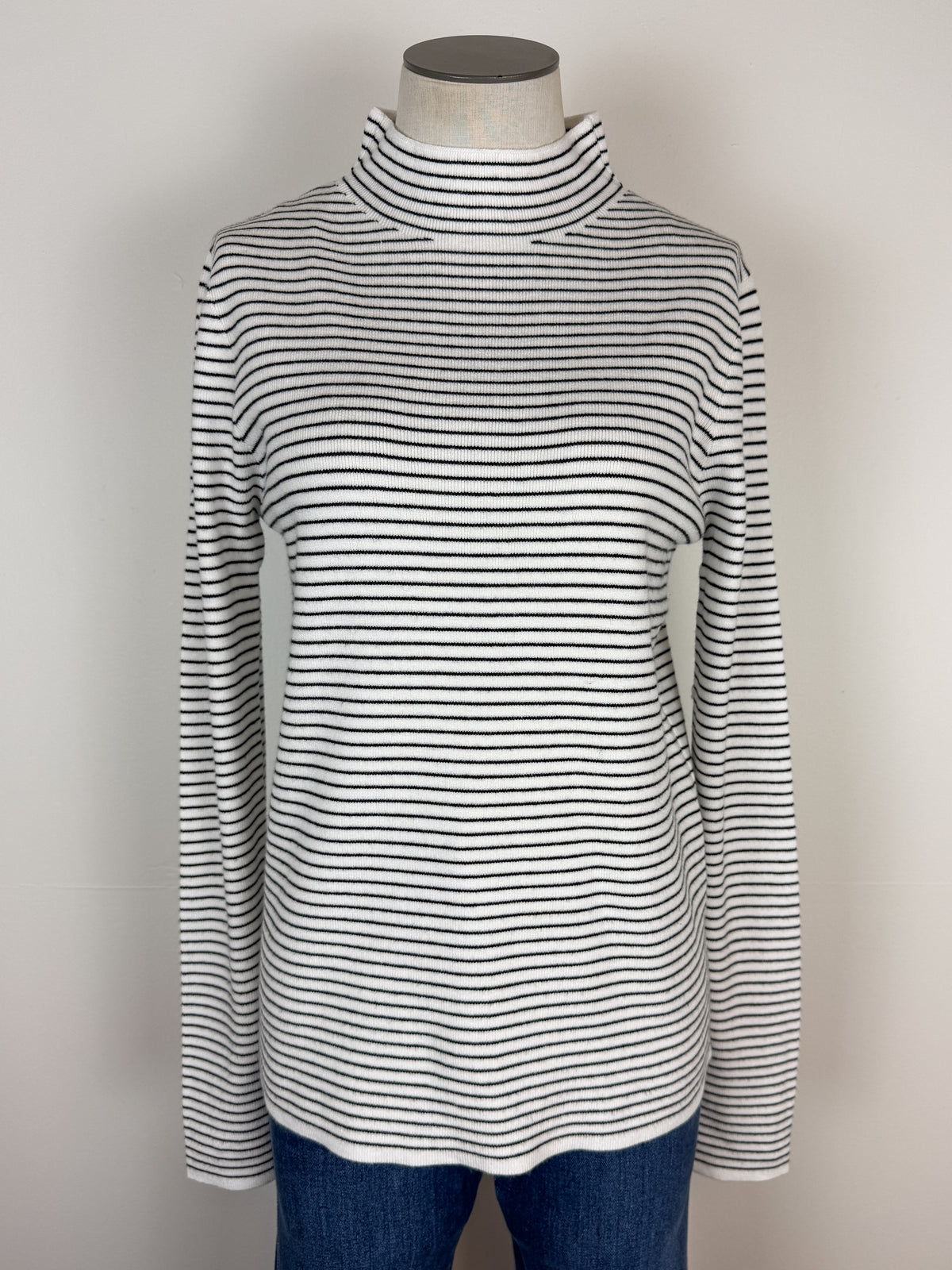 Ruthie Striped Mock Neck Sweater in Black/Ivory