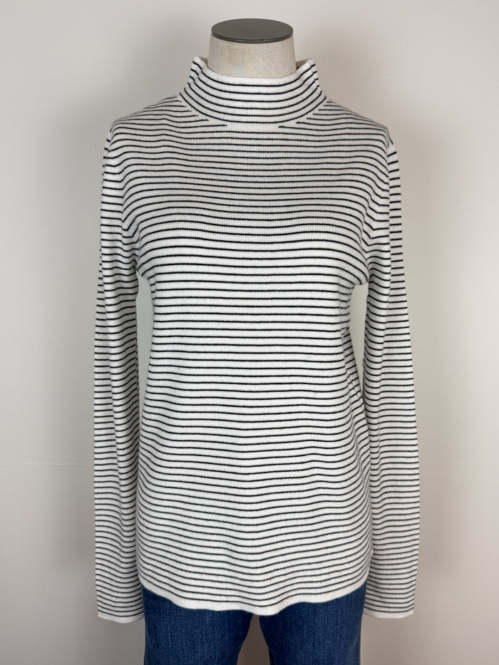 Ruthie Striped Mock Neck Sweater in Black/Ivory