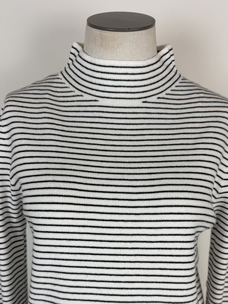 Ruthie Striped Mock Neck Sweater in Black/Ivory