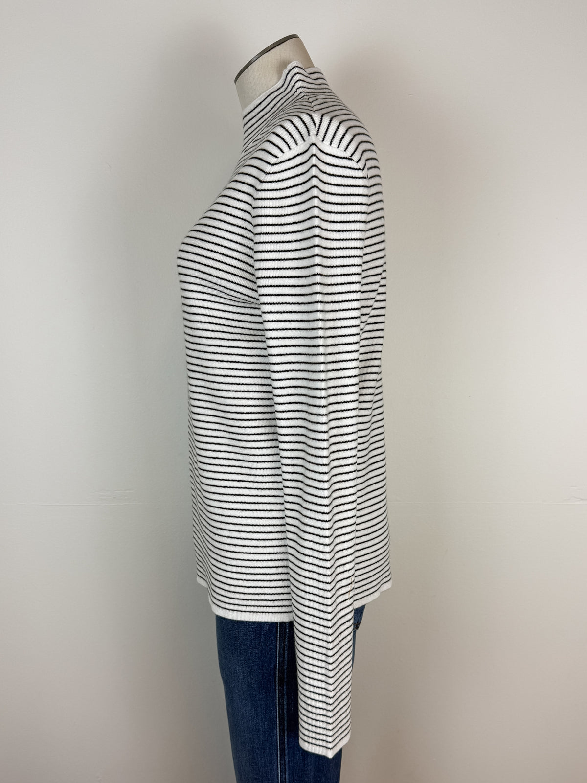 Ruthie Striped Mock Neck Sweater in Black/Ivory