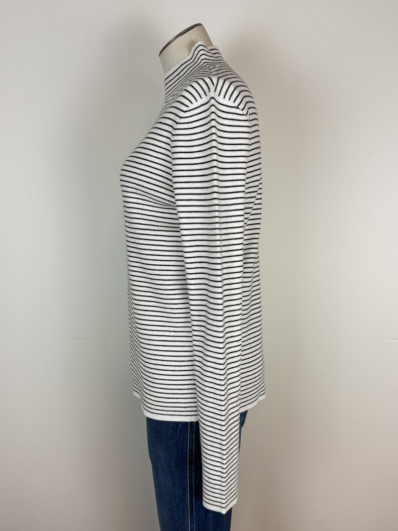 Ruthie Striped Mock Neck Sweater in Black/Ivory