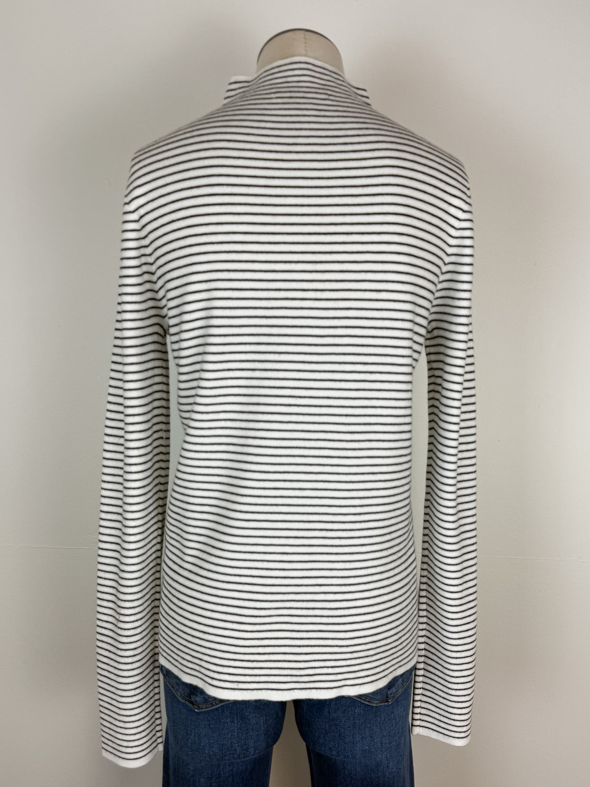 Ruthie Striped Mock Neck Sweater in Black/Ivory