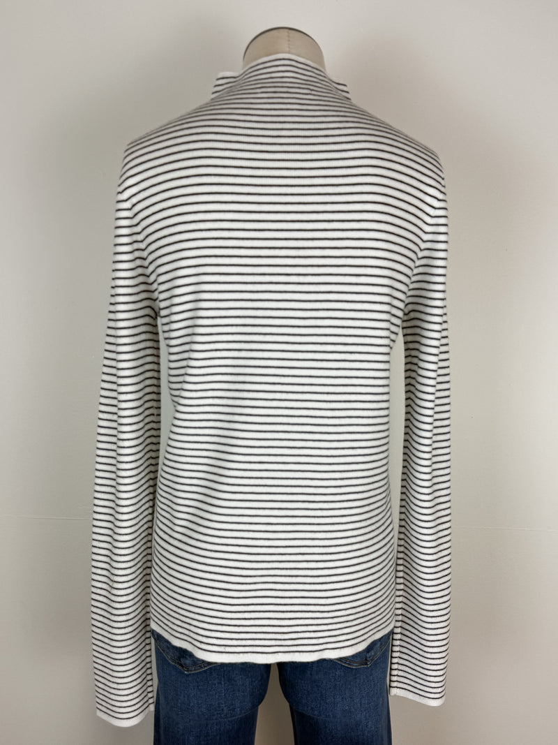 Ruthie Striped Mock Neck Sweater in Black/Ivory