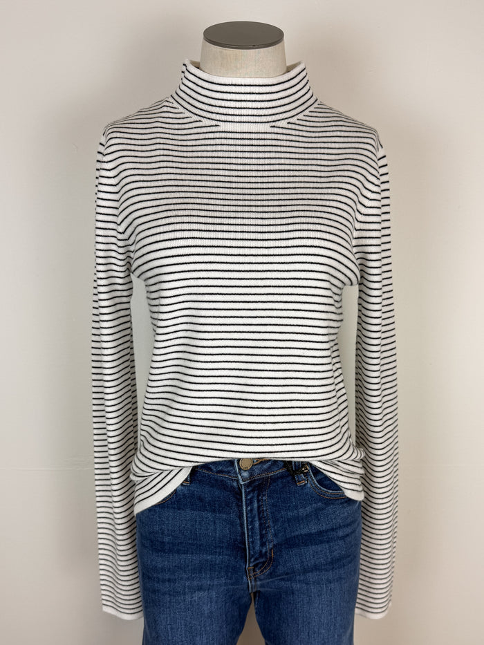 Ruthie Striped Mock Neck Sweater in Black/Ivory