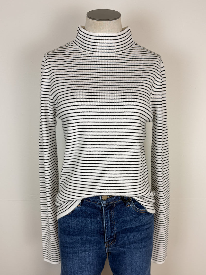 Ruthie Striped Mock Neck Sweater in Black/Ivory