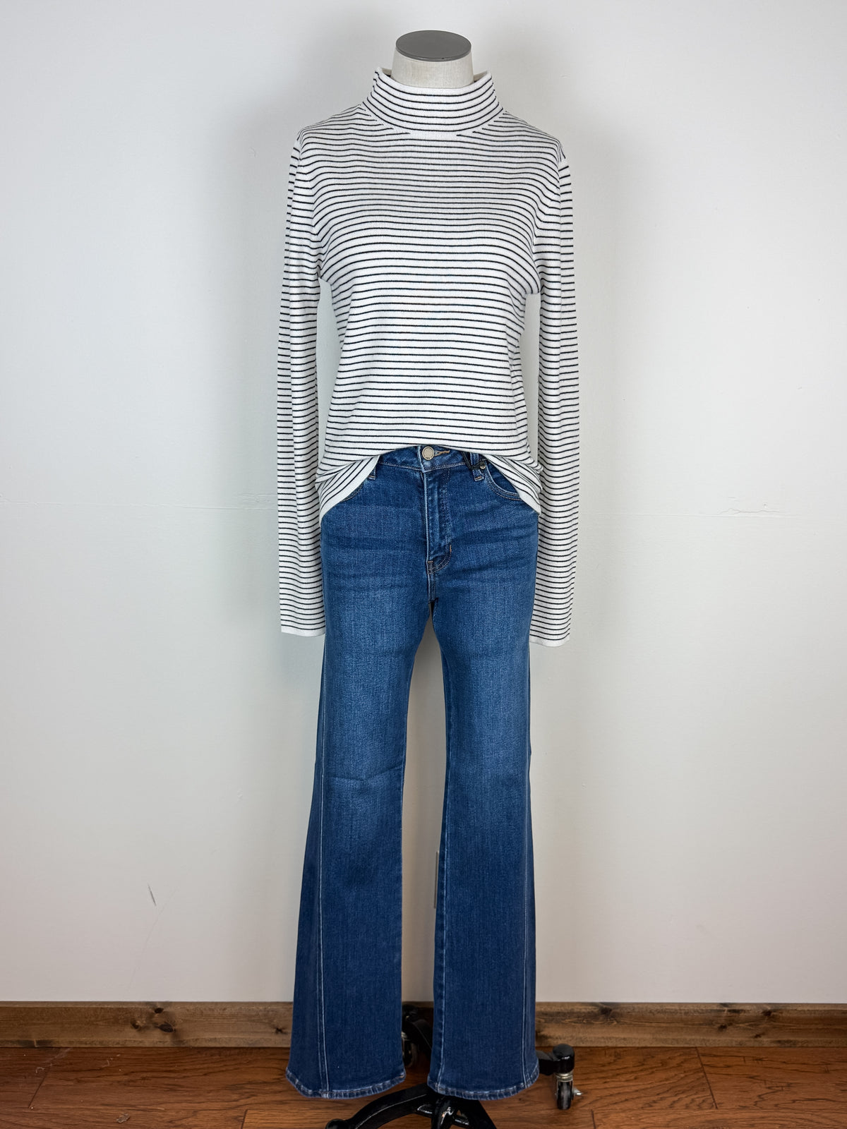 Ruthie Striped Mock Neck Sweater in Black/Ivory