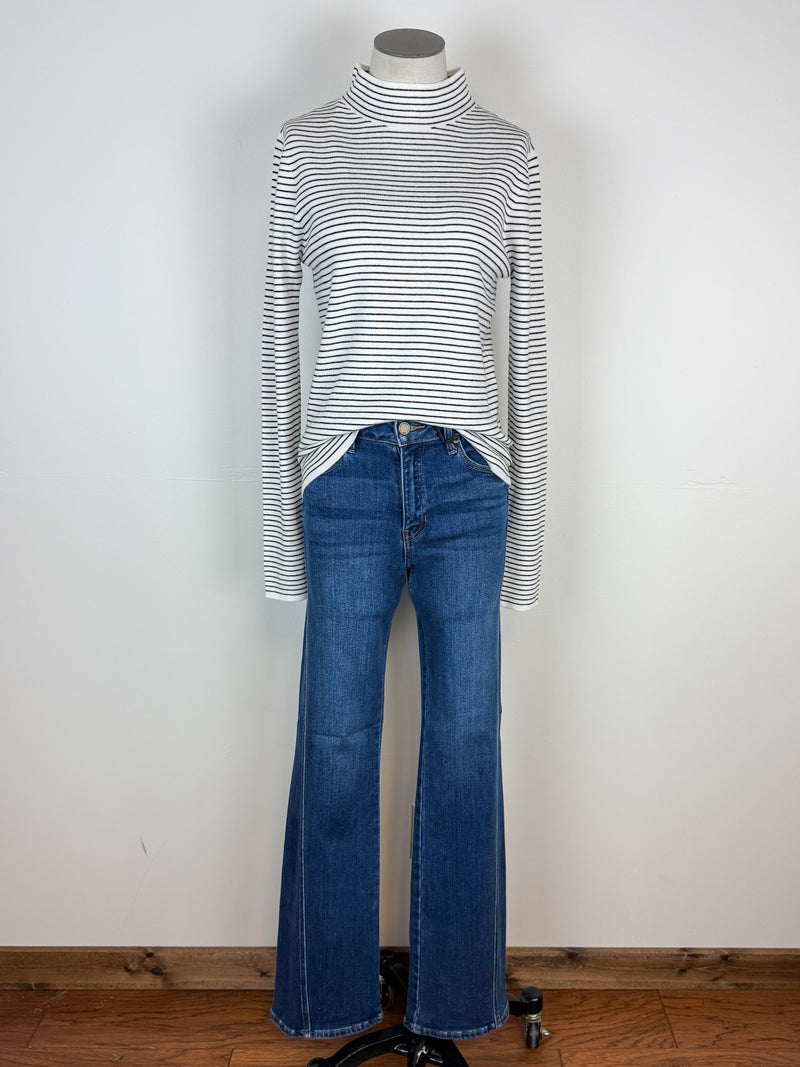 Ruthie Striped Mock Neck Sweater in Black/Ivory