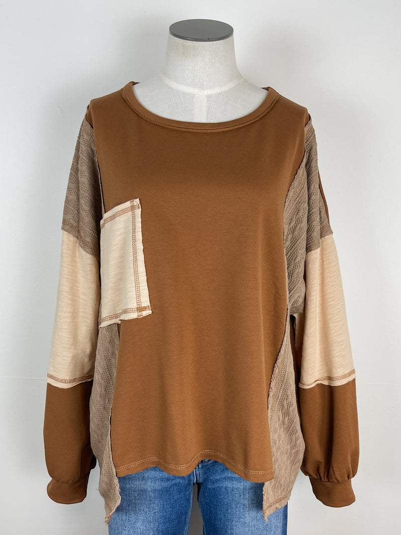 Logan Pocket Top in Brown Combo