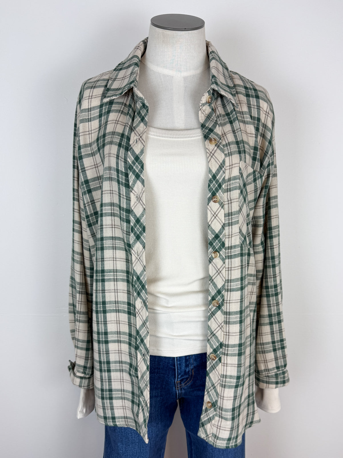 Brielle Classic Plaid Button Down in Green