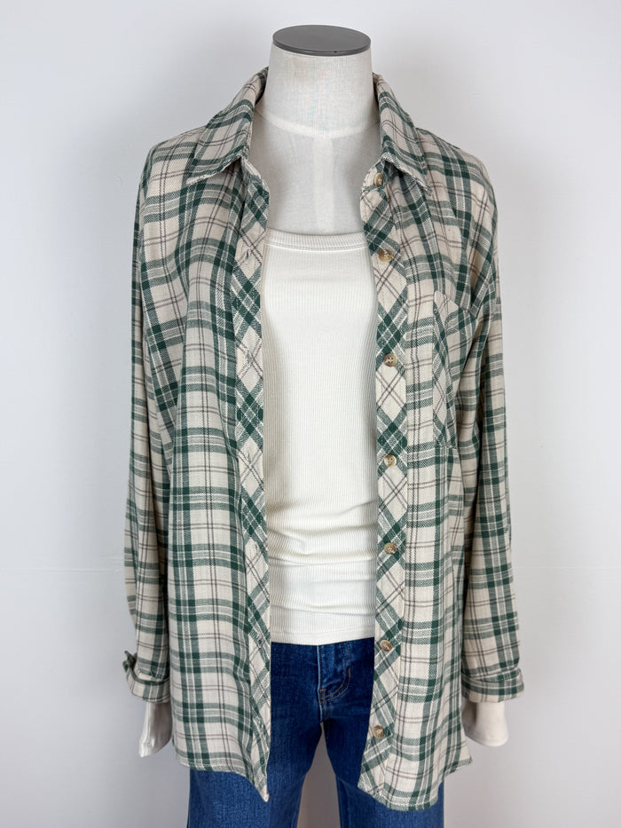 Brielle Classic Plaid Button Down in Green