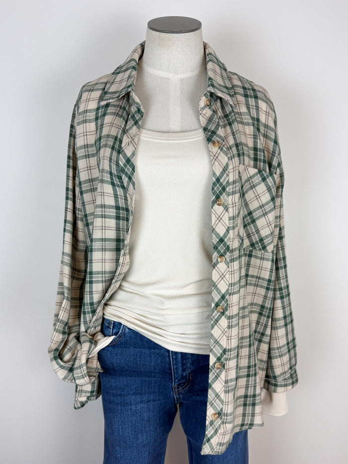 Brielle Classic Plaid Button Down in Green