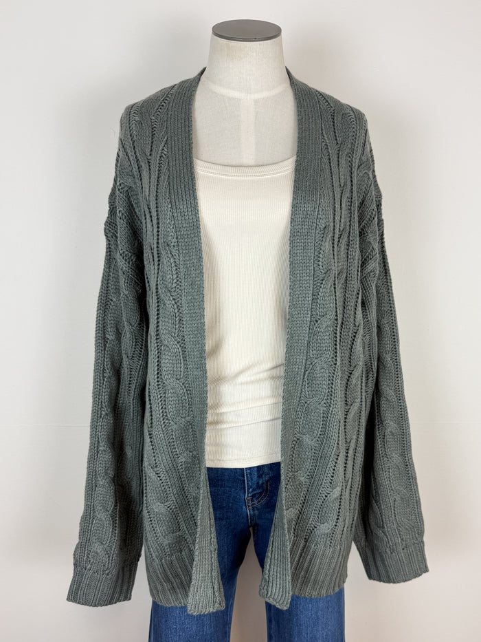 Elsie Chunky Cable Knit Cardigan in Spruce