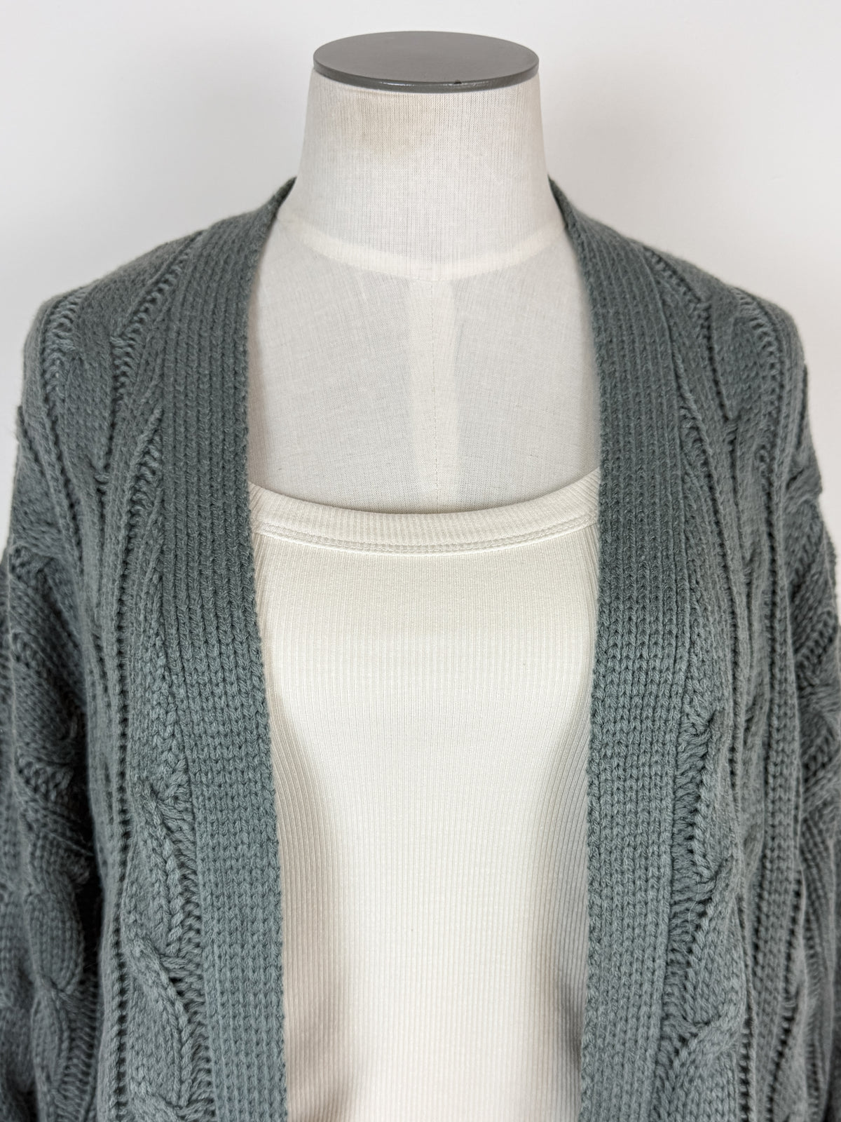 Elsie Chunky Cable Knit Cardigan in Spruce