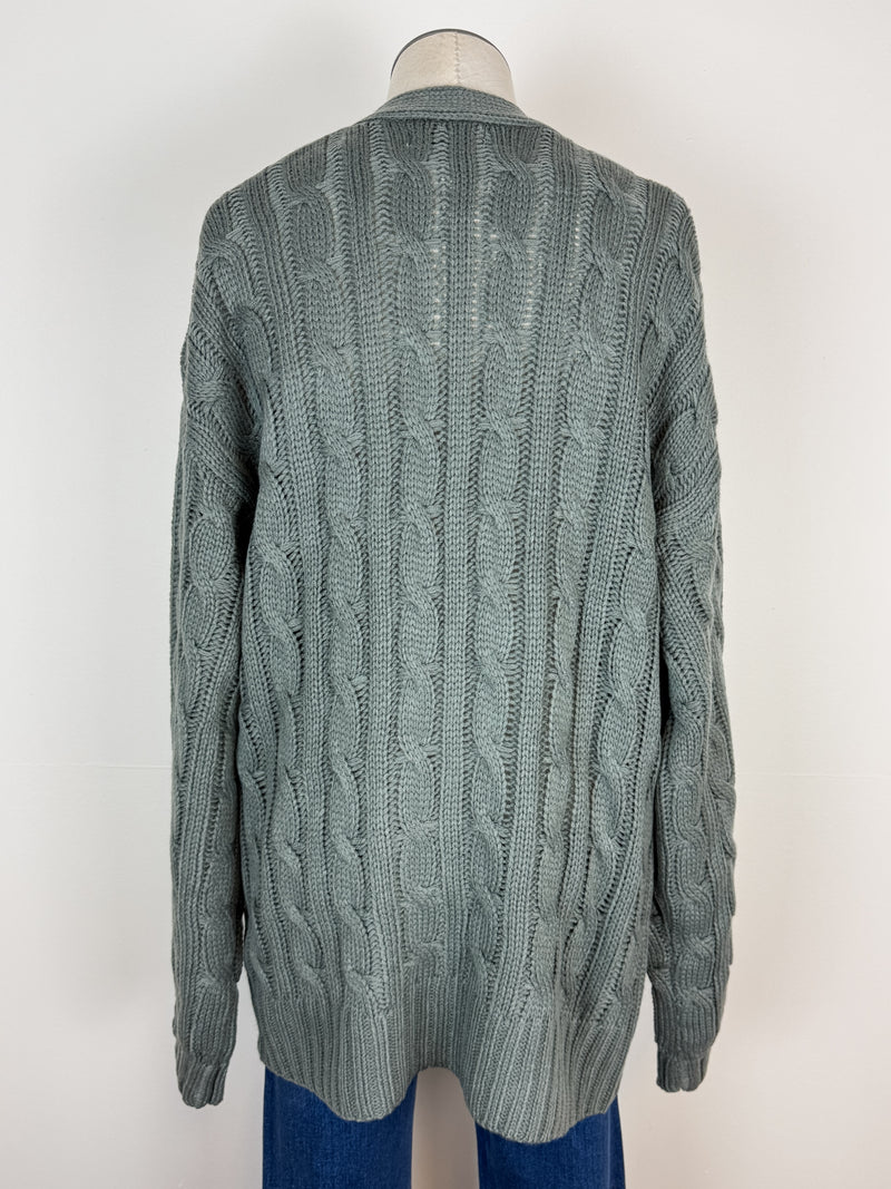 Elsie Chunky Cable Knit Cardigan in Spruce