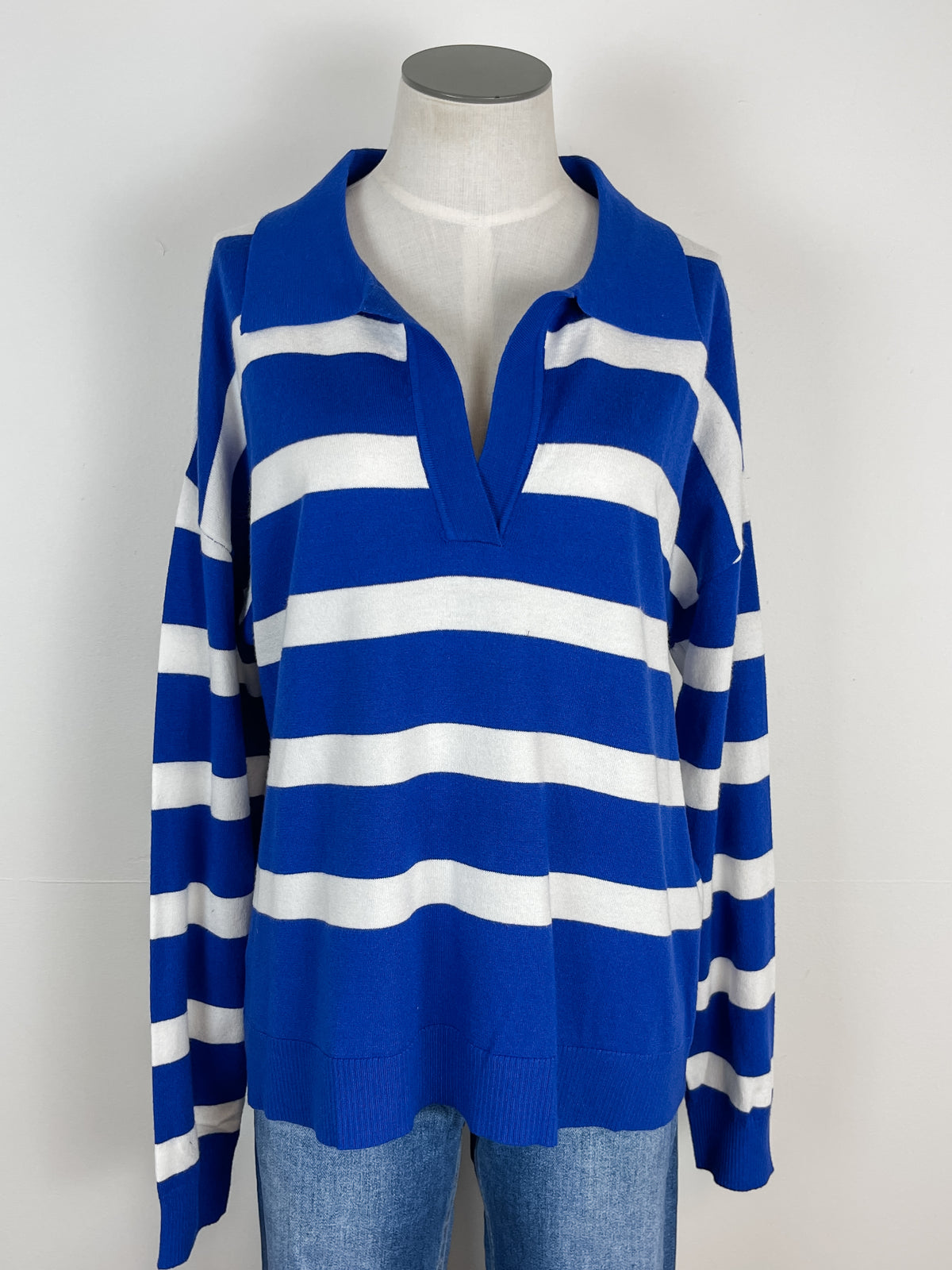 Lana Striped V Neck in Royal/White