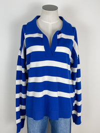 Lana Striped V Neck in Royal/White