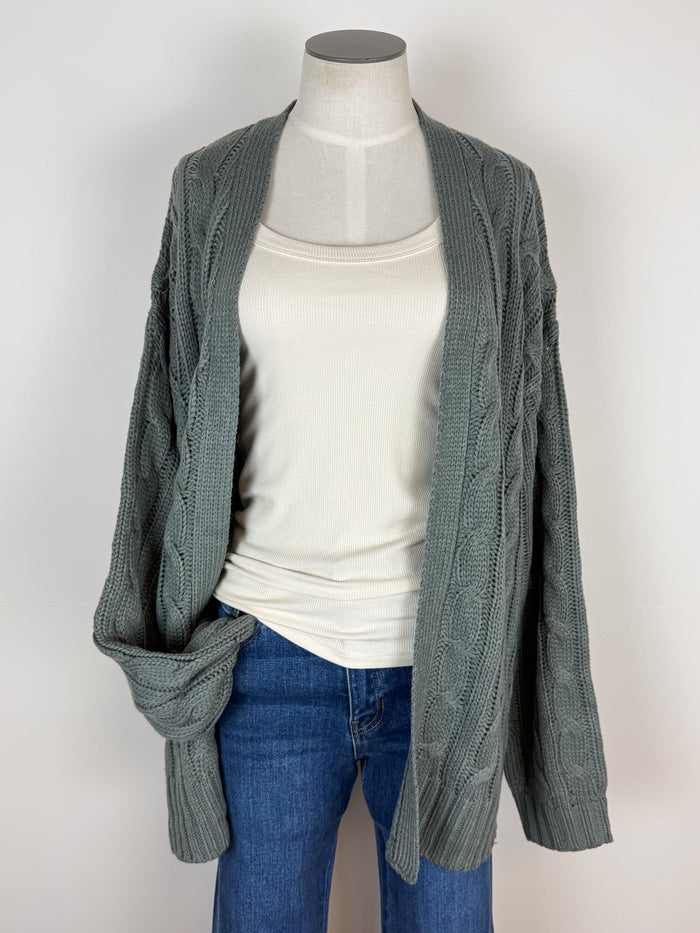 Elsie Chunky Cable Knit Cardigan in Spruce