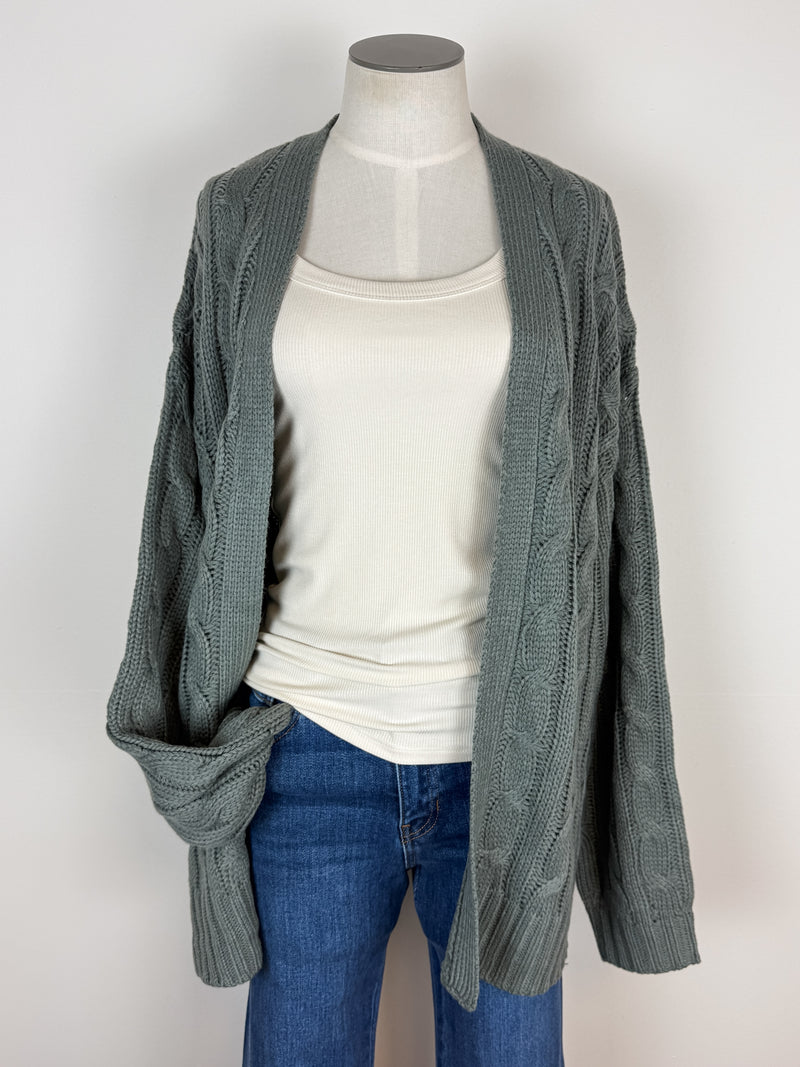 Elsie Chunky Cable Knit Cardigan in Spruce