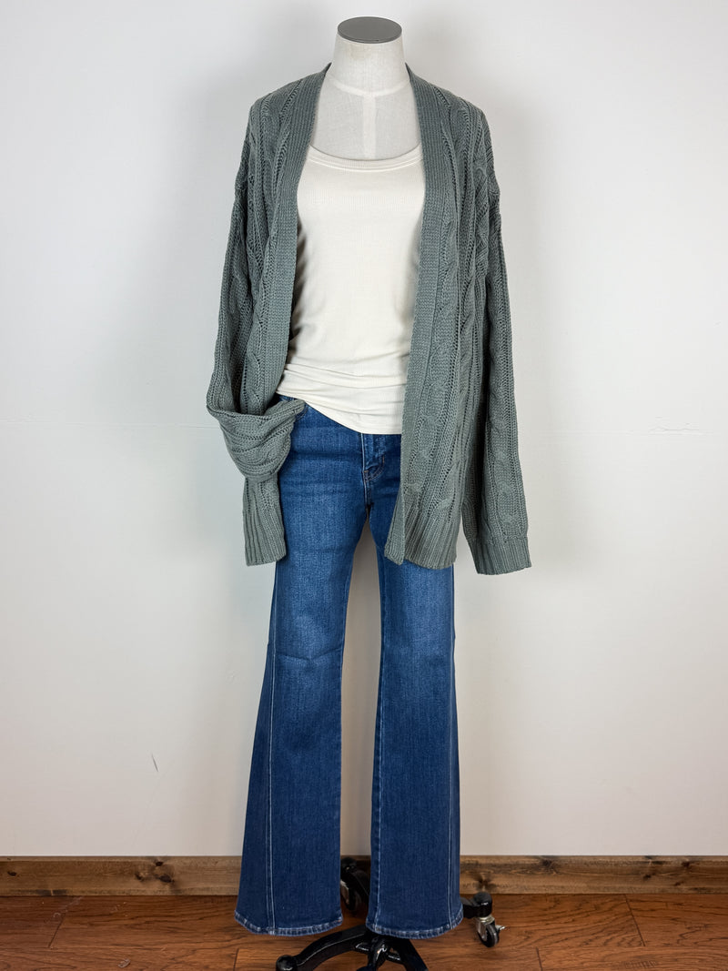 Elsie Chunky Cable Knit Cardigan in Spruce
