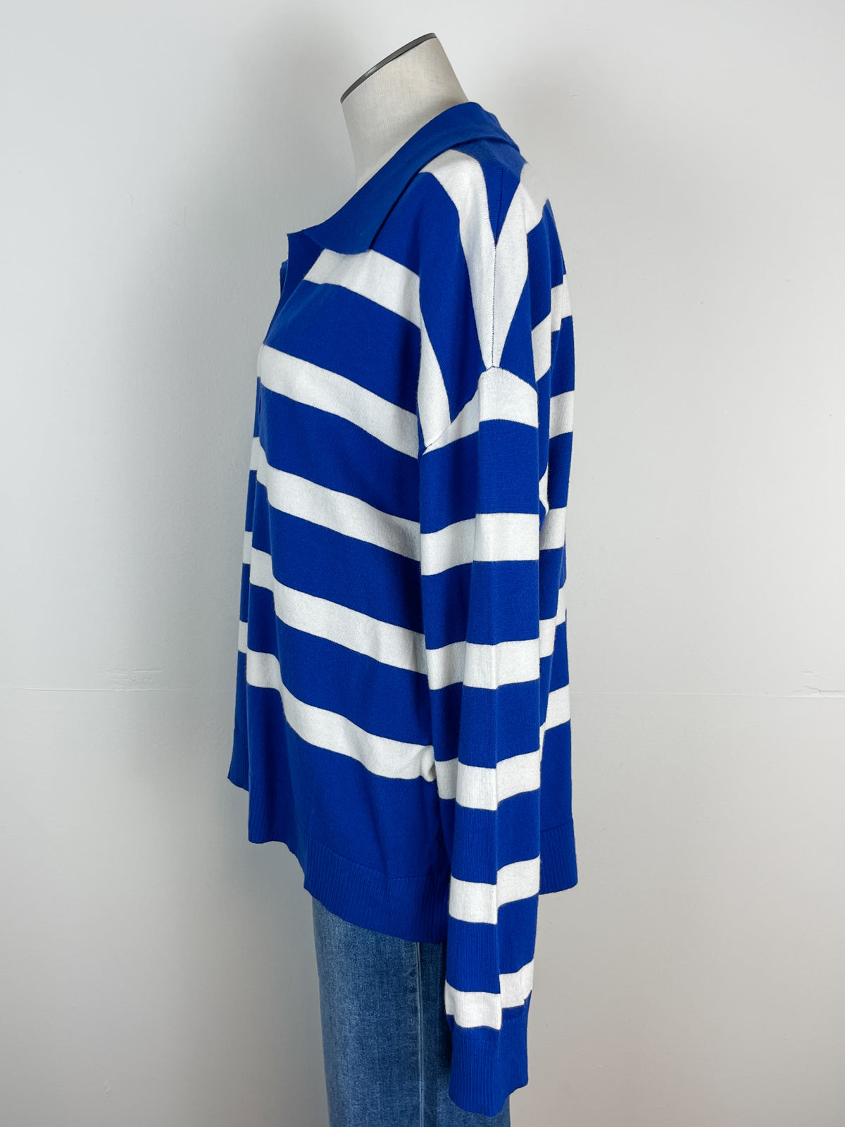 Lana Striped V Neck in Royal/White