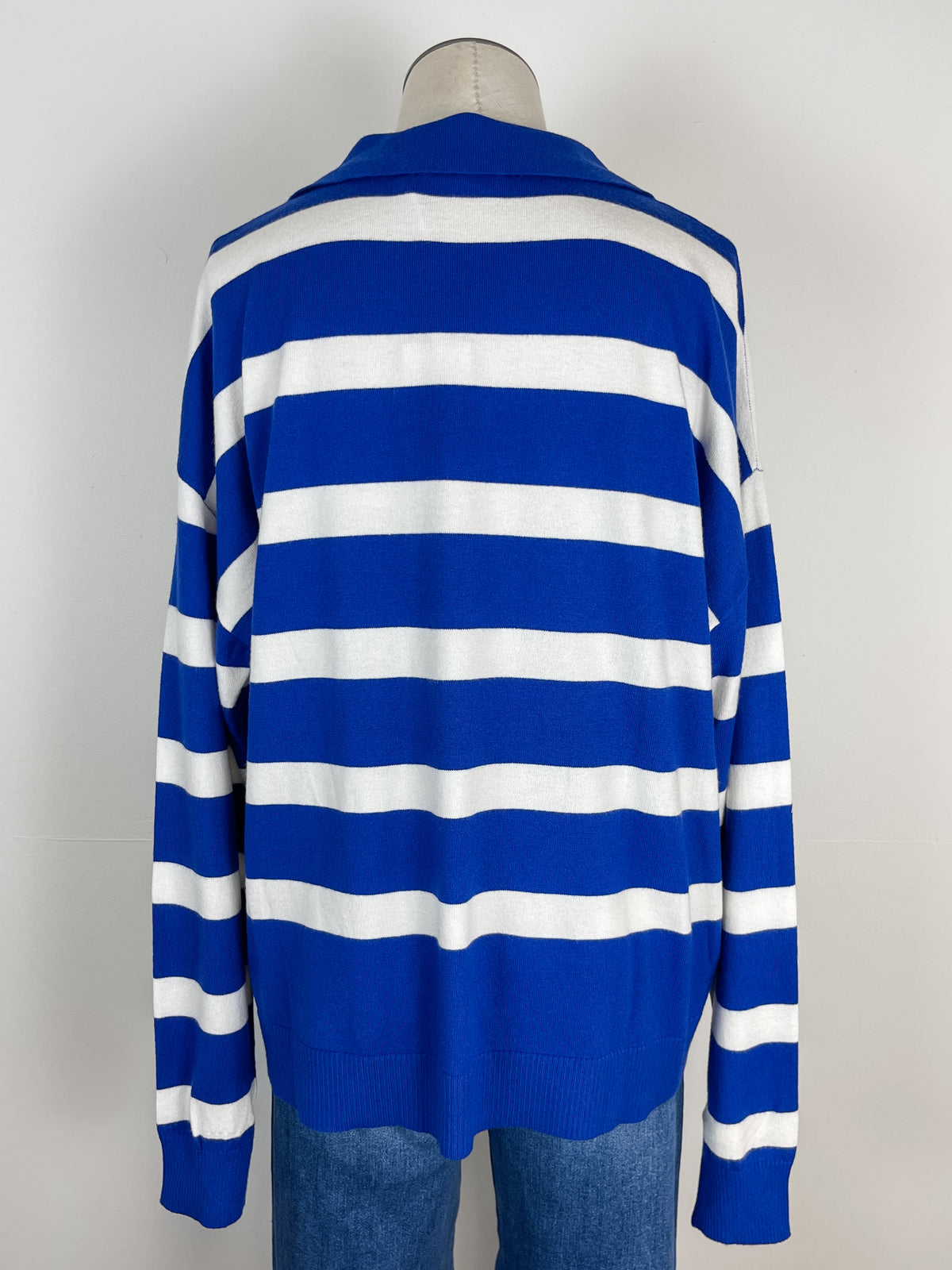 Lana Striped V Neck in Royal/White