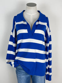 Lana Striped V Neck in Royal/White