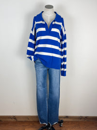 Lana Striped V Neck in Royal/White