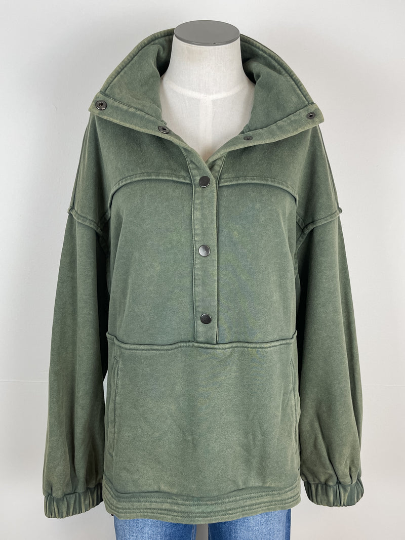 Nadia Mineral Wash Pullover in Olive