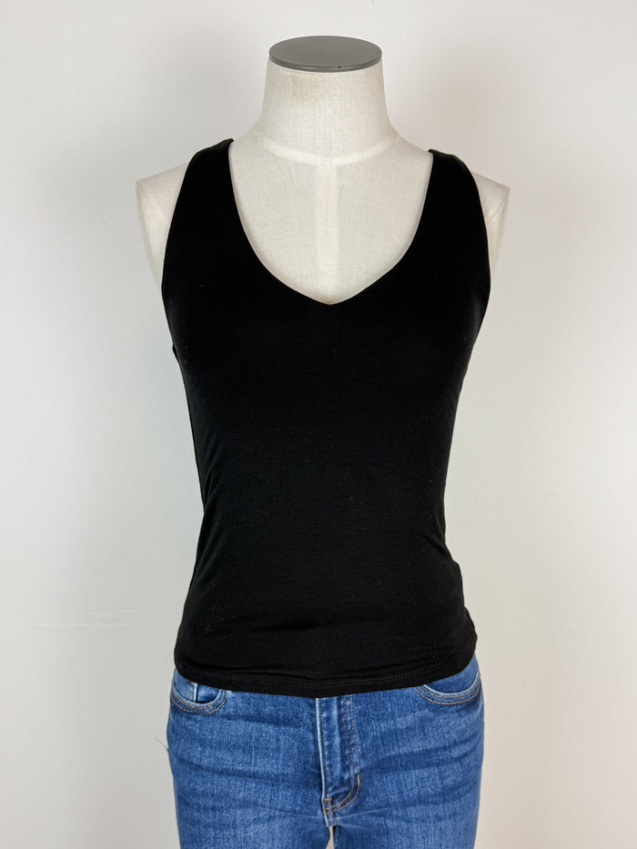 Lola V Neck Double Layer Tank in Black