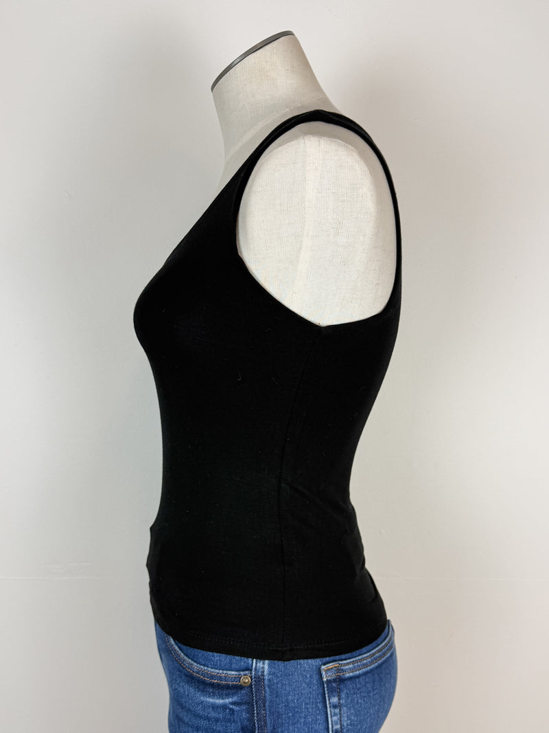 Lola V Neck Double Layer Tank in Black