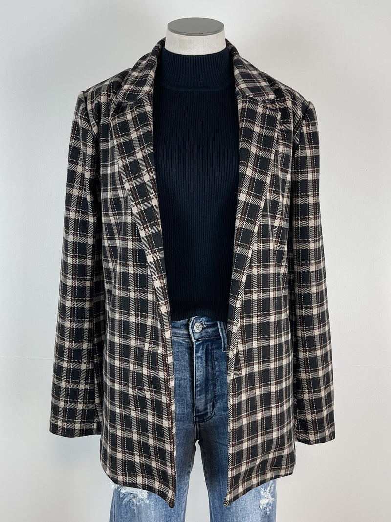 Tabitha Tartan Plaid Blazer in Tan/Black