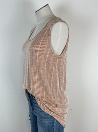 Mary Striped and Ribbed Tank in Light Camel