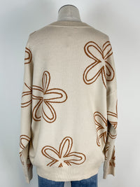 Marnie Floral Printed Sweater in Cream/Tan