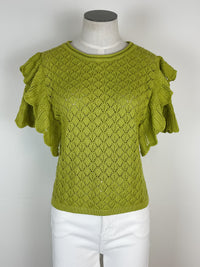 Shiloh Crochet Ruffle Sleeve Top in Apple Green