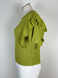 Shiloh Crochet Ruffle Sleeve Top in Apple Green