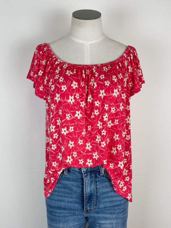 Tessa Floral Top in Coral