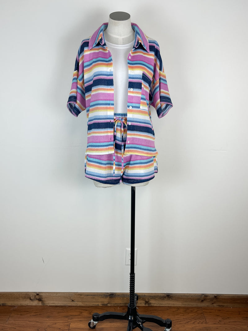 Becca Striped Button Up in Navy Multi