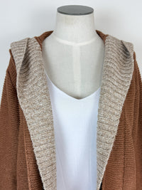 Darcy Contrast Hooded Cardigan in Camel