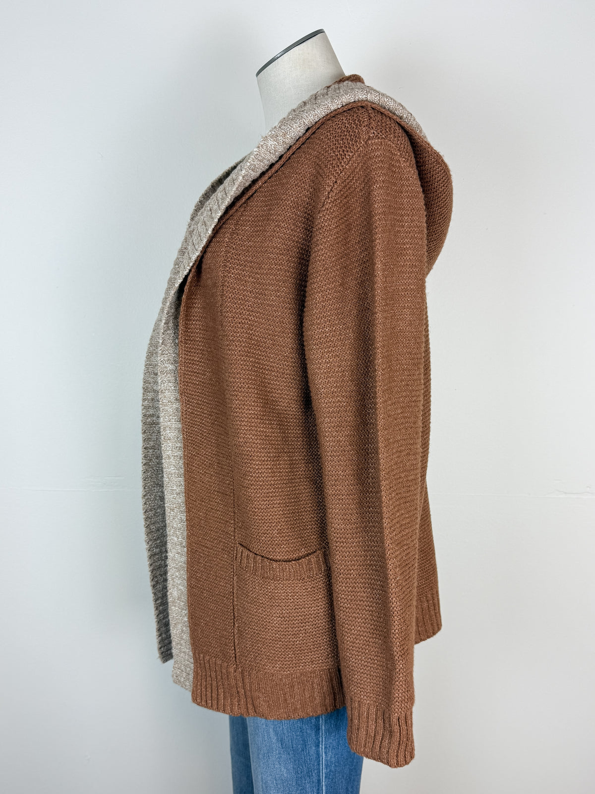 Darcy Contrast Hooded Cardigan in Camel