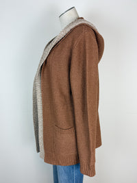 Darcy Contrast Hooded Cardigan in Camel