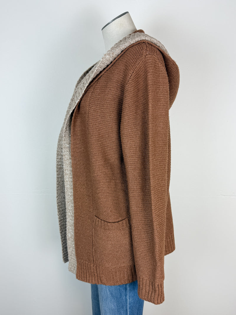 Darcy Contrast Hooded Cardigan in Camel