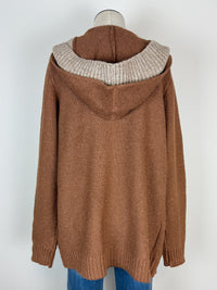 Darcy Contrast Hooded Cardigan in Camel