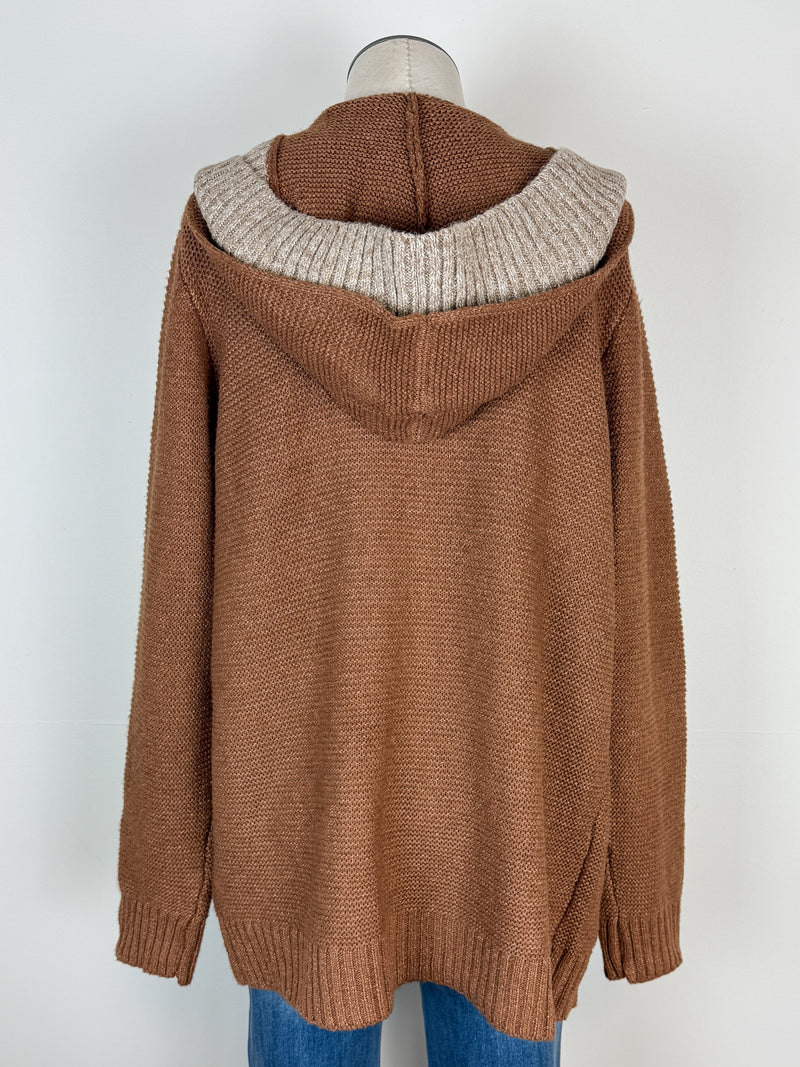 Darcy Contrast Hooded Cardigan in Camel
