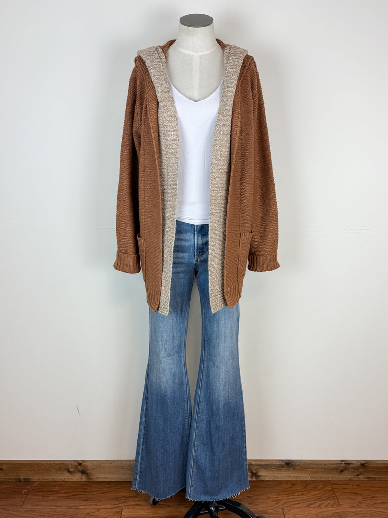 Darcy Contrast Hooded Cardigan in Camel
