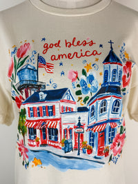 Watercolor God Bless America Tee in Natural